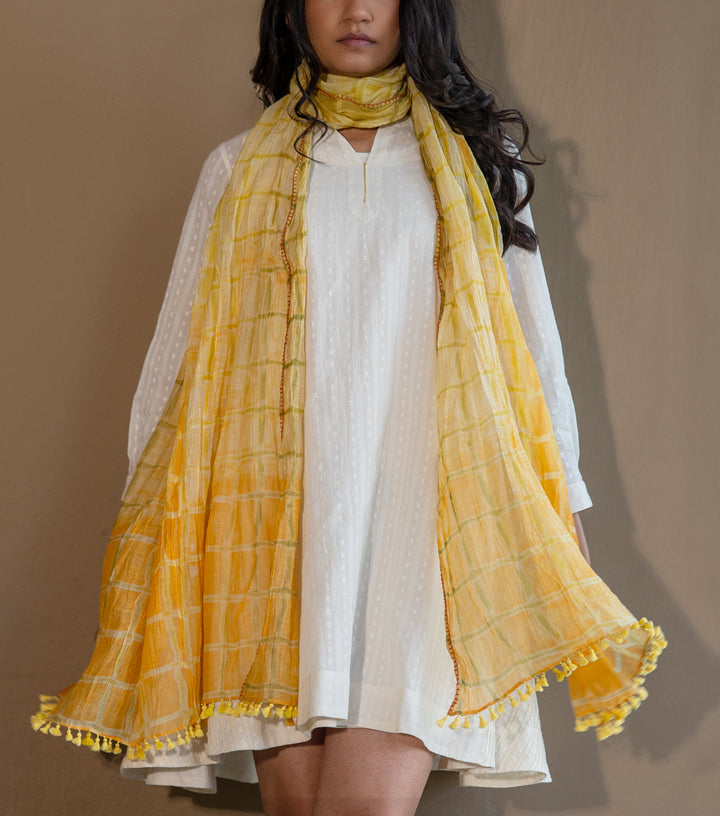 Yellow Shibori Chanderi Scarf