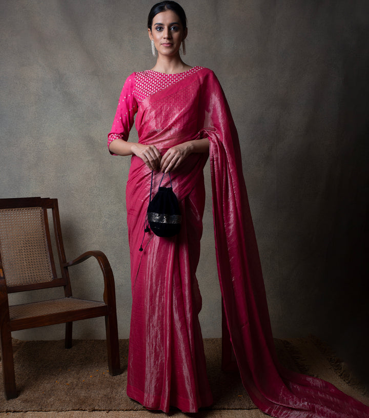 Hot Pink Tissue Saree