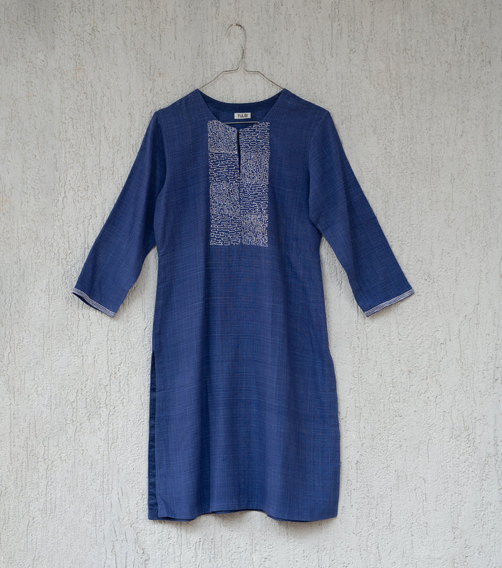 Blue Khadi Embroidered Kurta