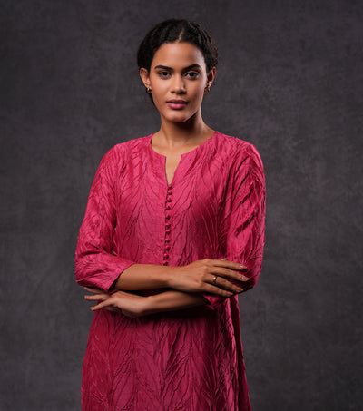 Textured Cotton Silk Pink Kurta with Gota Dupatta & Pants