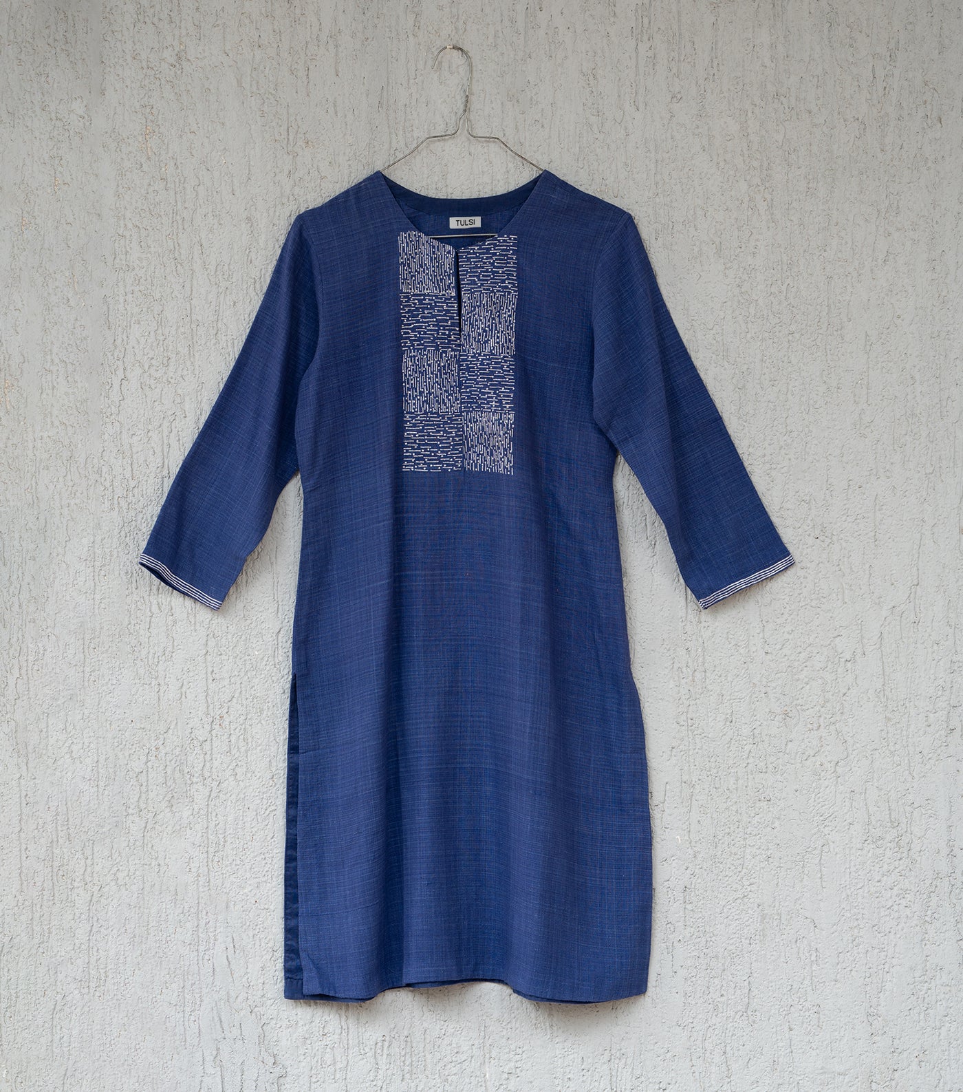 Blue Khadi Embroidered Kurta