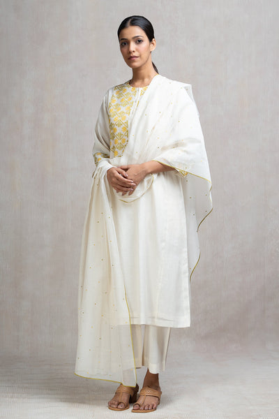 Embroidered Chanderi Kurta Set with Pants & Dupatta