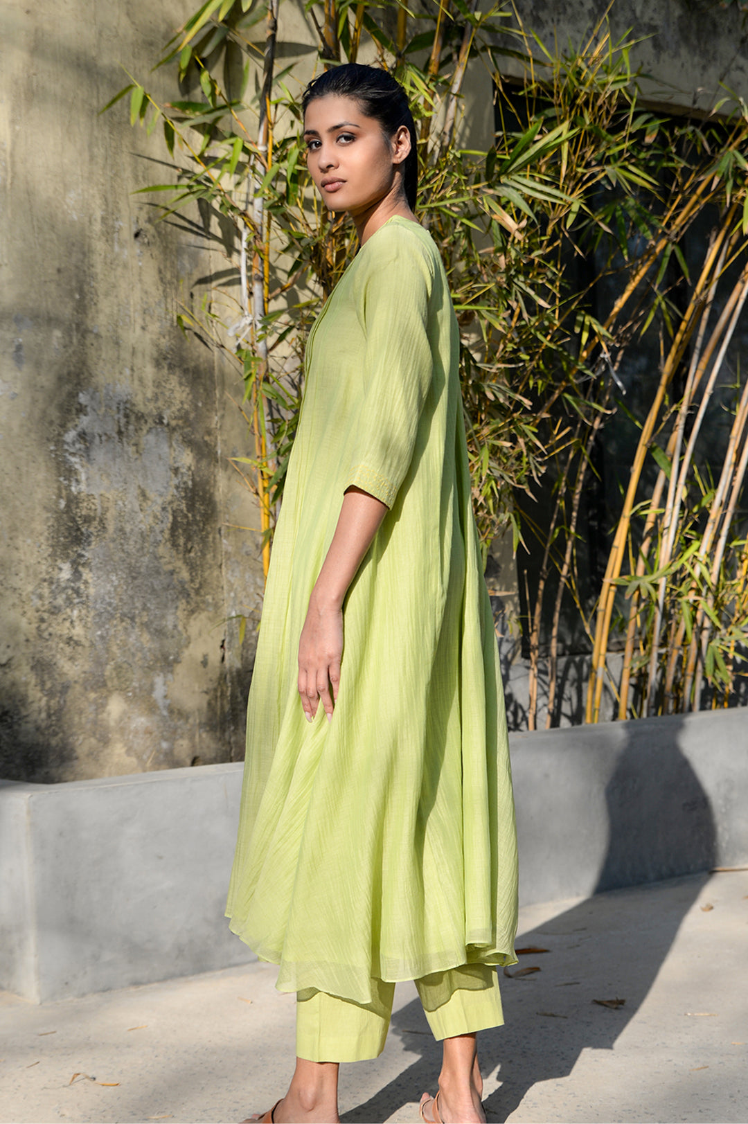 Lime Thread Embroidered Kurta Set with Dupatta