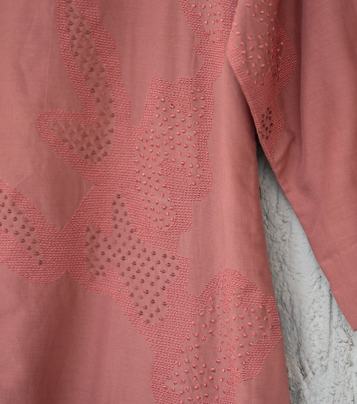 Old Rose Embroidered Silk Cotton Kurta