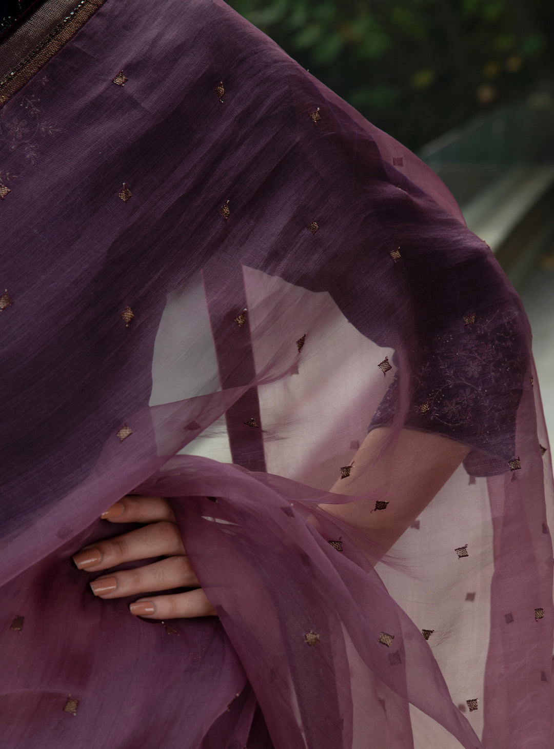 Purple Hand Embroidered Organza Saree