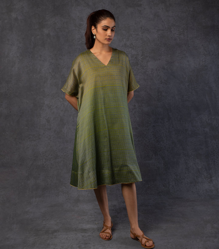 Green Printed Ombre Chanderi Dress