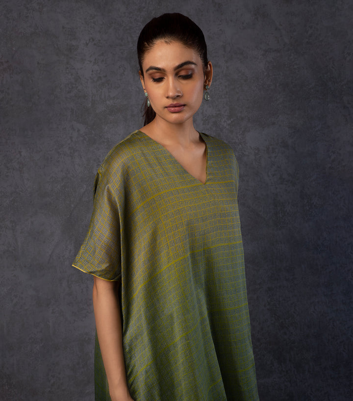 Green Printed Ombre Chanderi Dress