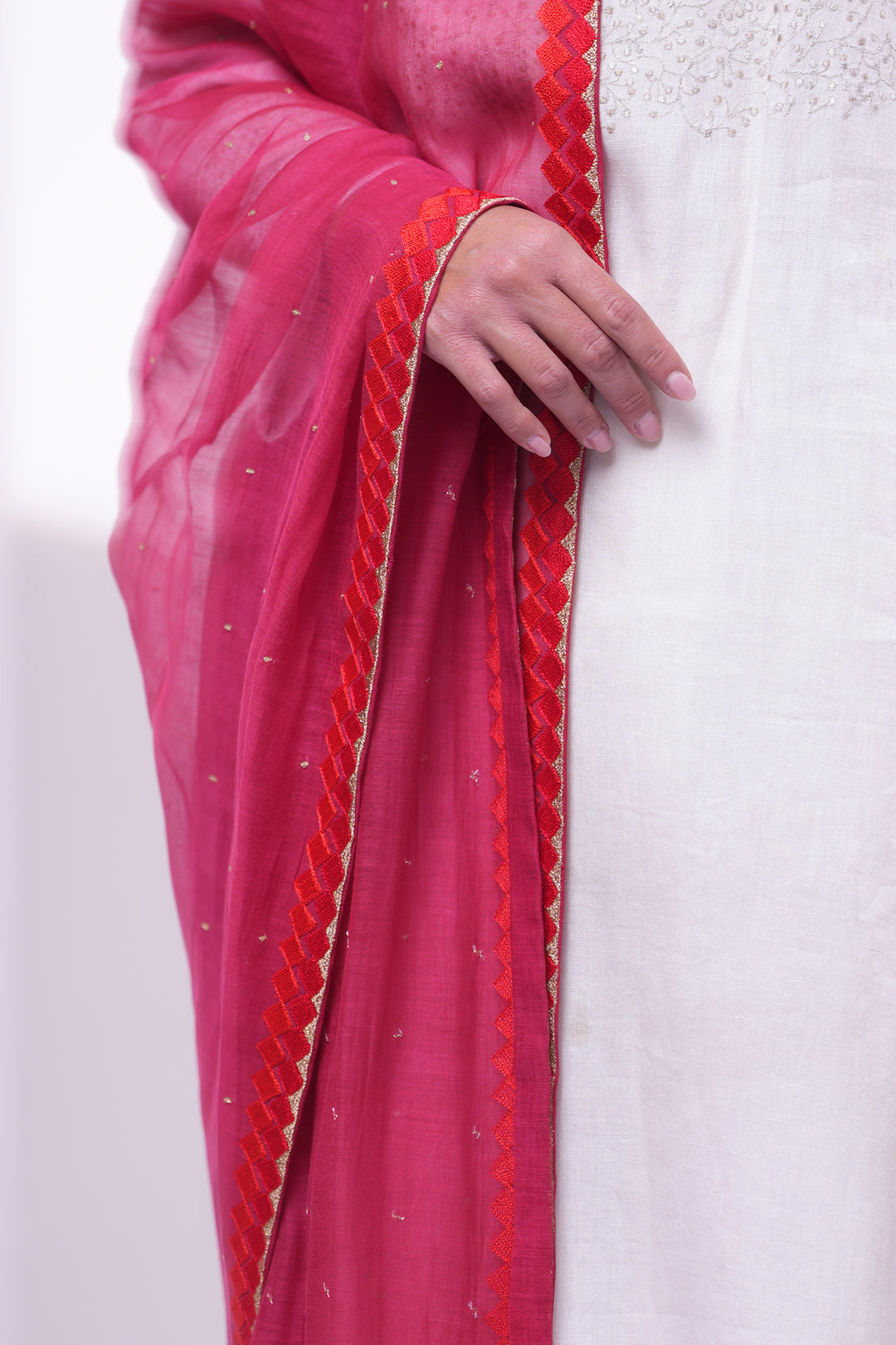 Magenta Pink Embroidered Dupatta