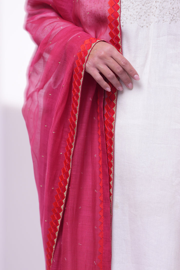 Magenta Pink Embroidered Dupatta