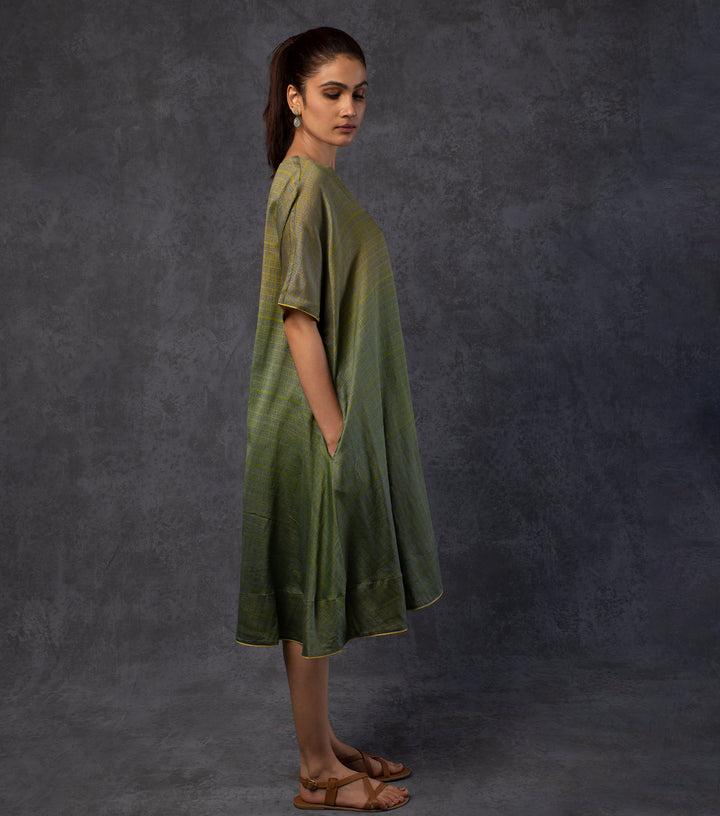 Green Printed Ombre Chanderi Dress