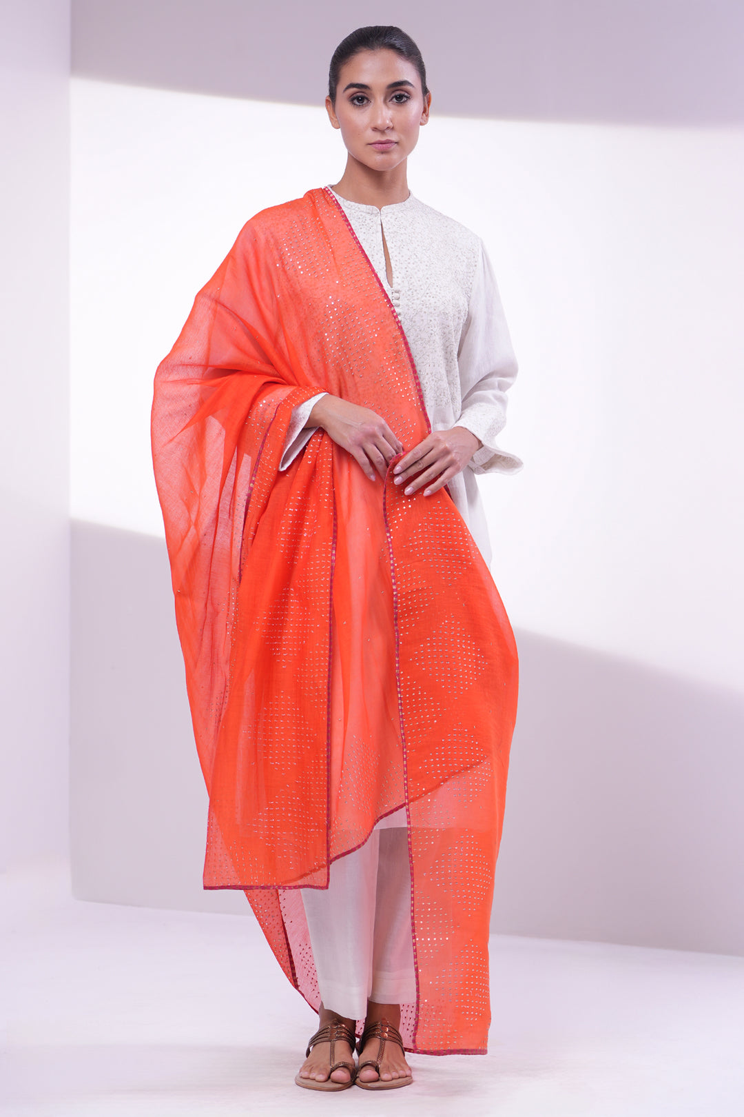 Orange Embroidered Dupatta