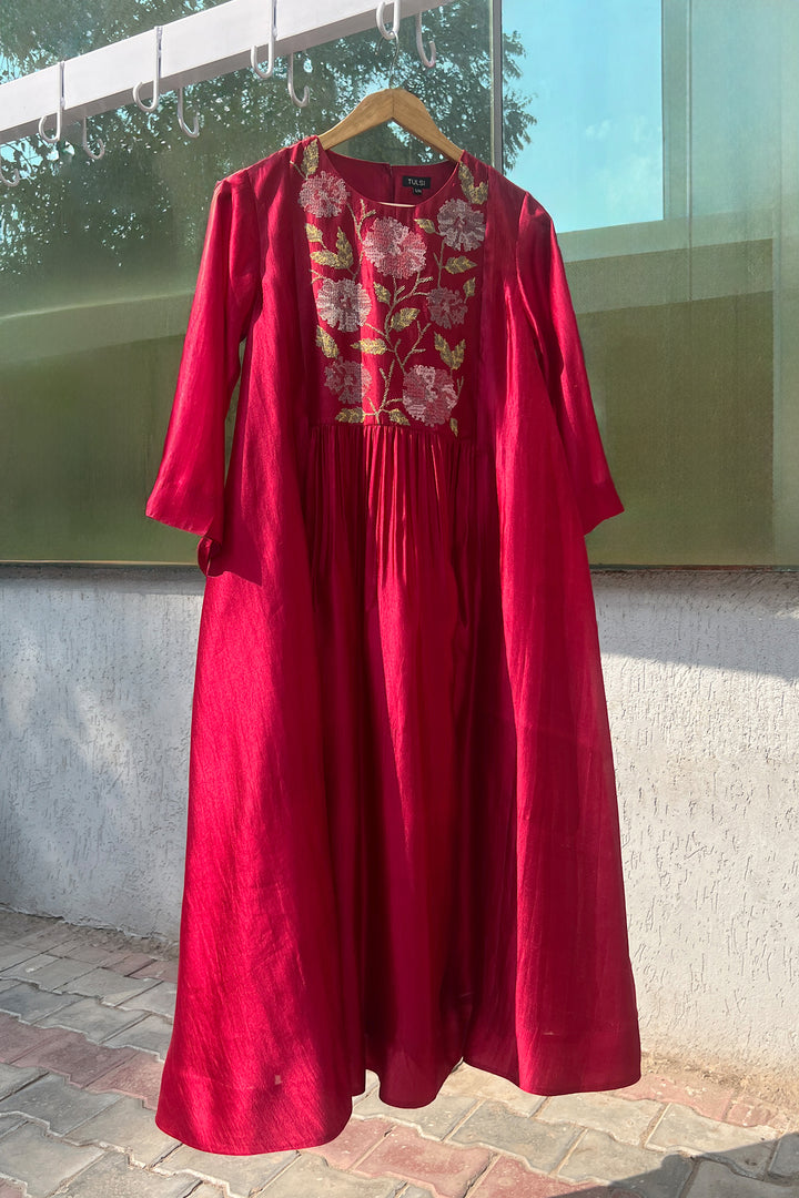 Red Silk Embroidered Dress