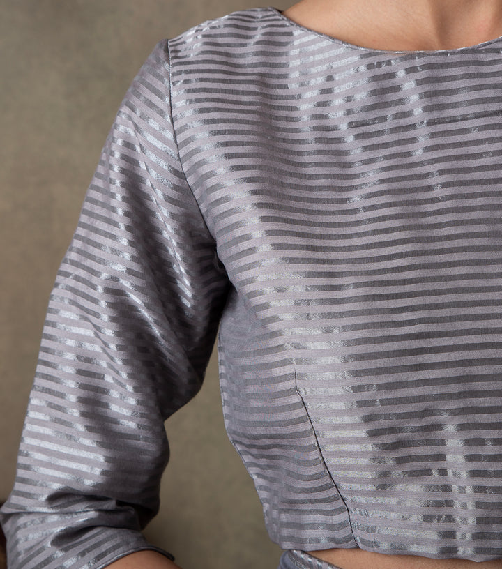 Grey Silver Striped Tissue Blouse