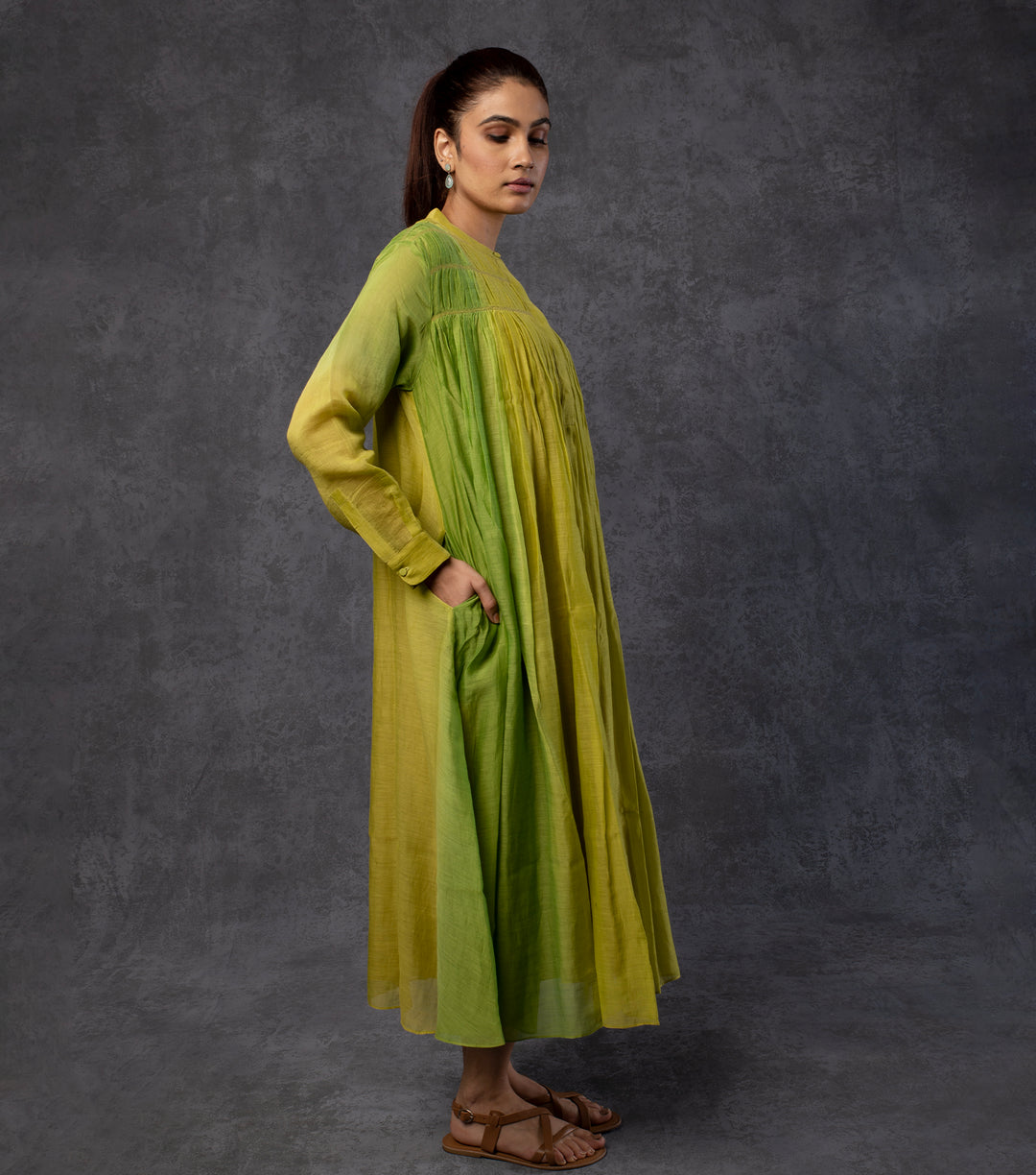 Yellow & Green Ombre Chanderi Dress