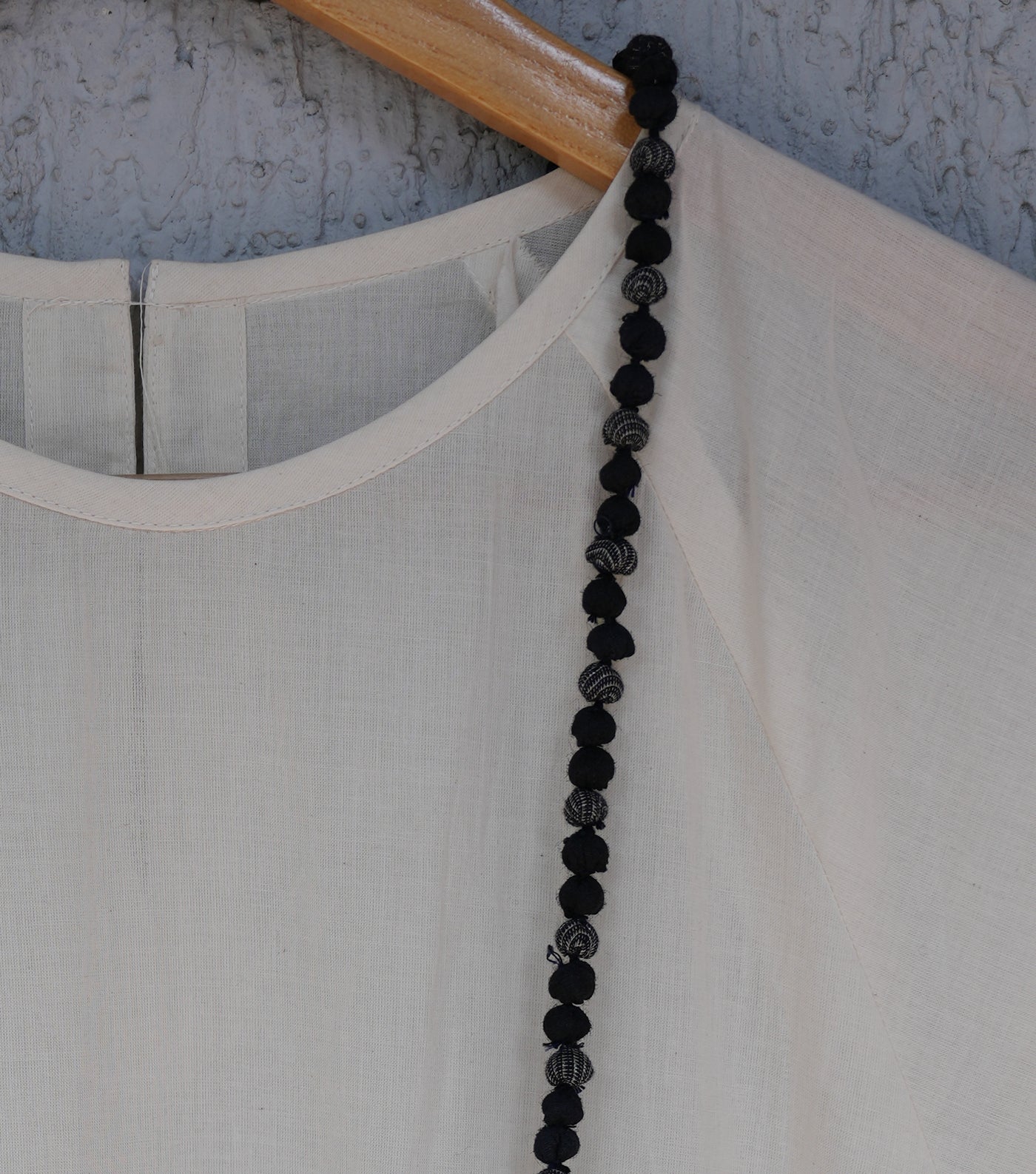 Navy Blue Chanderi Beaded Necklace