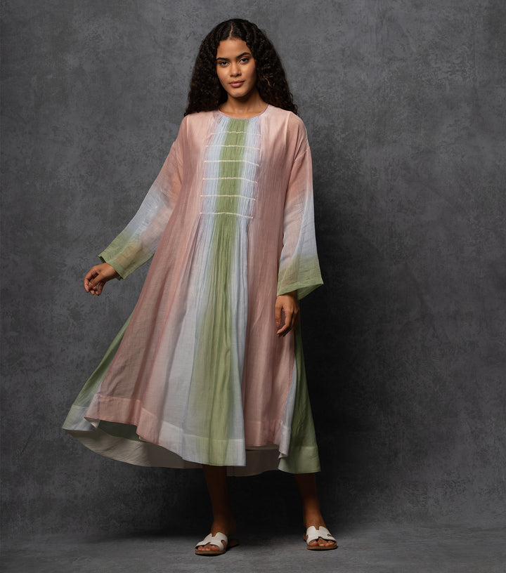 Ombre Grace Thread Embroidered Cotton-Silk Long Dress