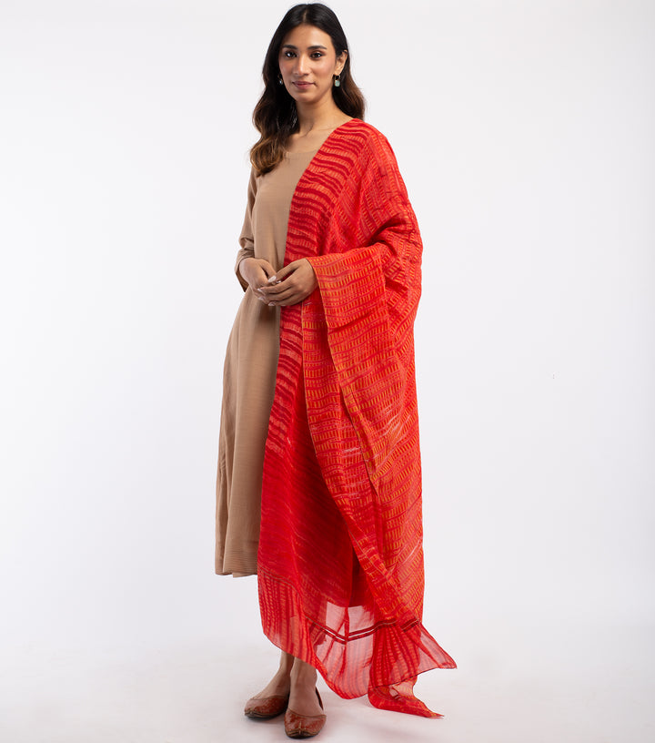 Red & Orange Shibori dye Organza Dupatta