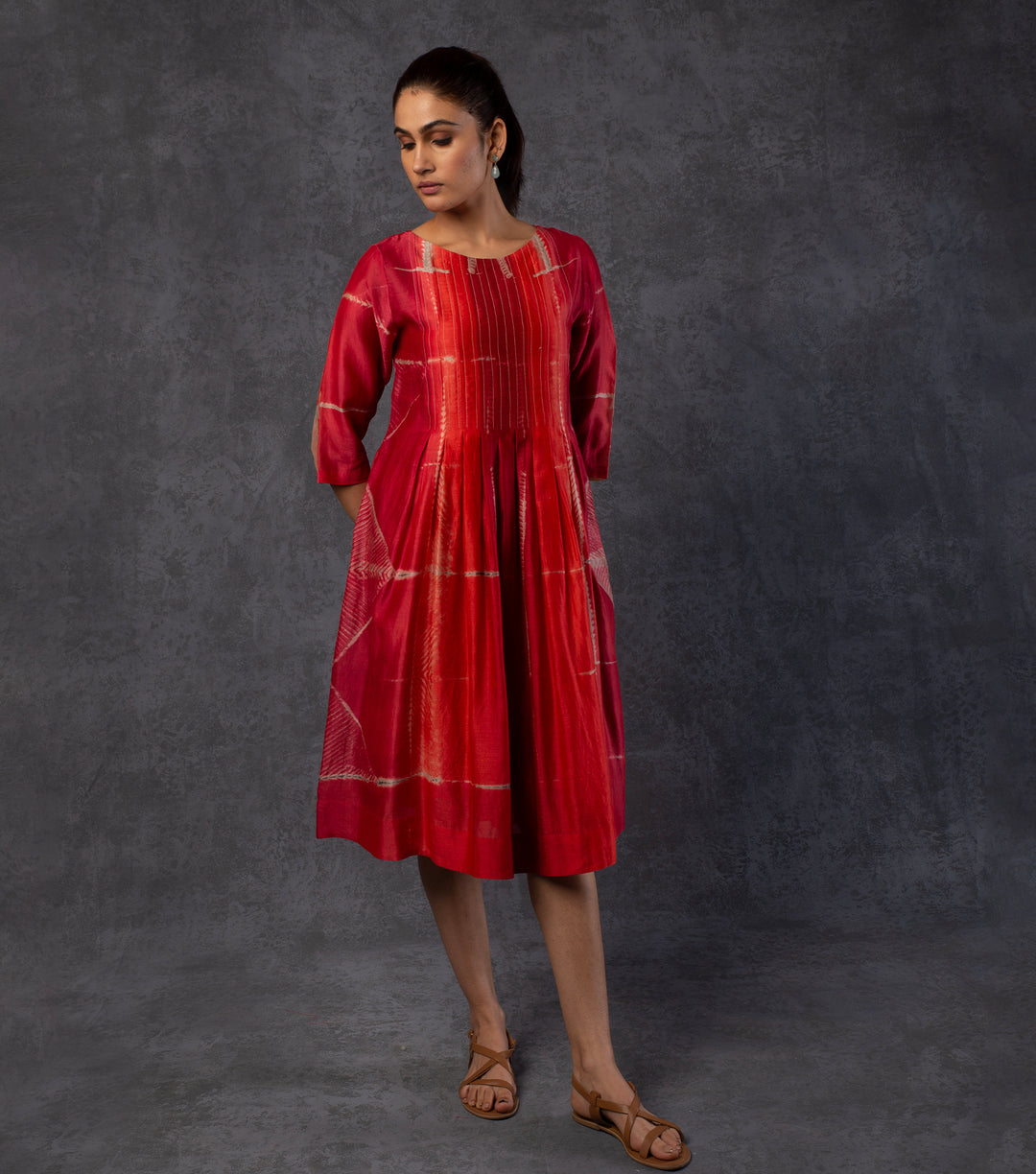 Red Pleated Chanderi Dress