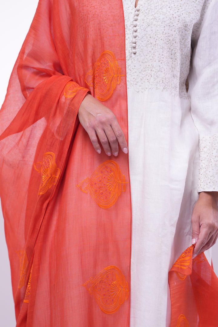 Orange Embroidered Dupatta