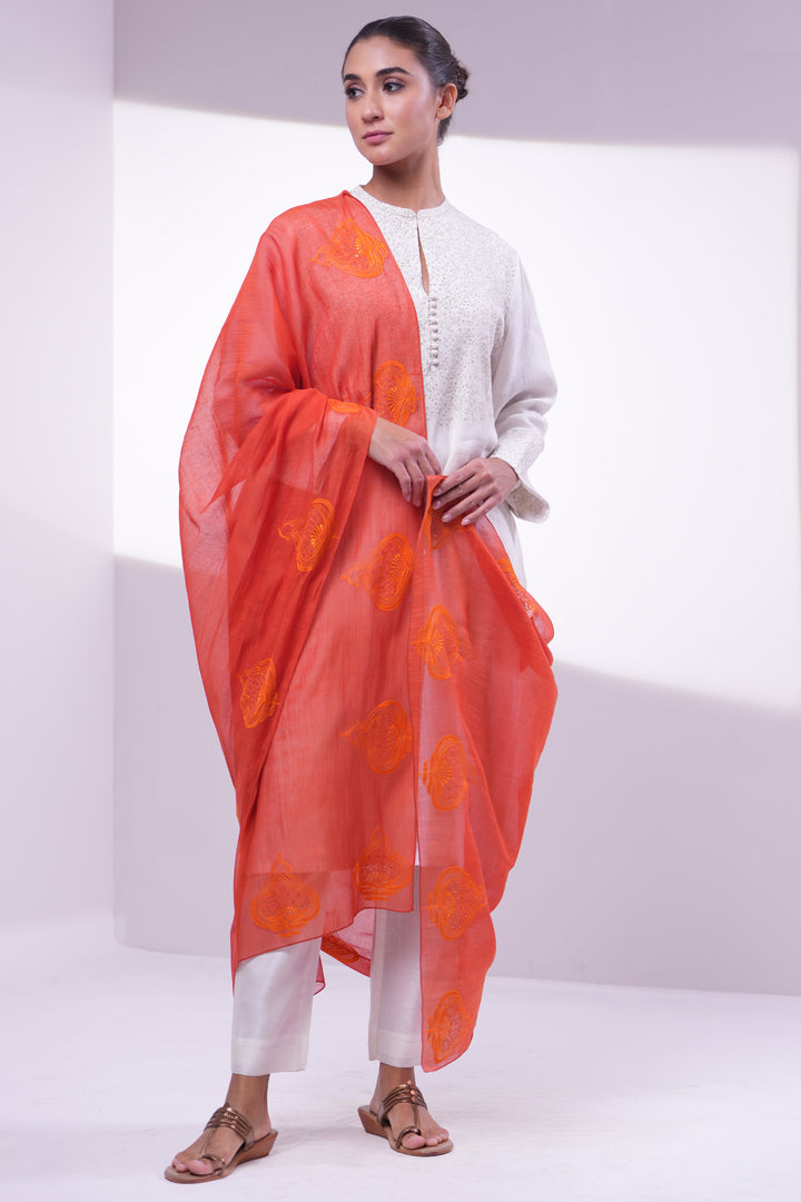 Orange Embroidered Dupatta