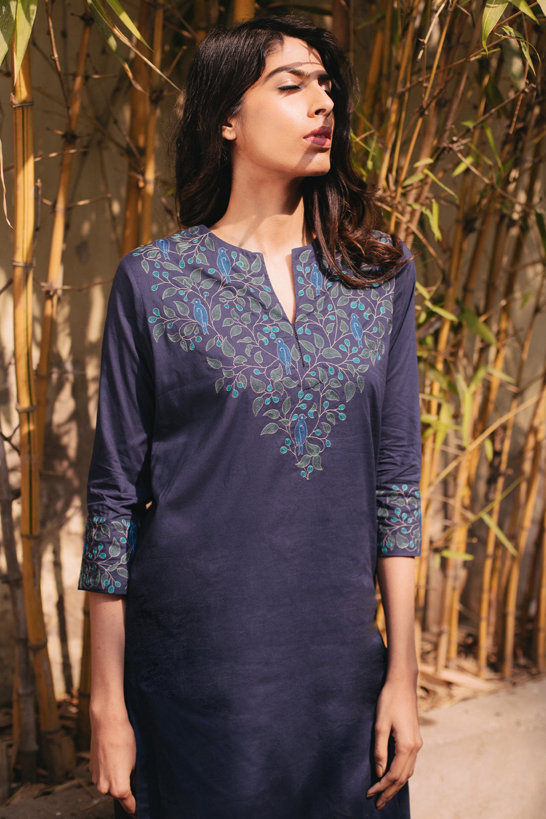 Navy blue chanderi kurta