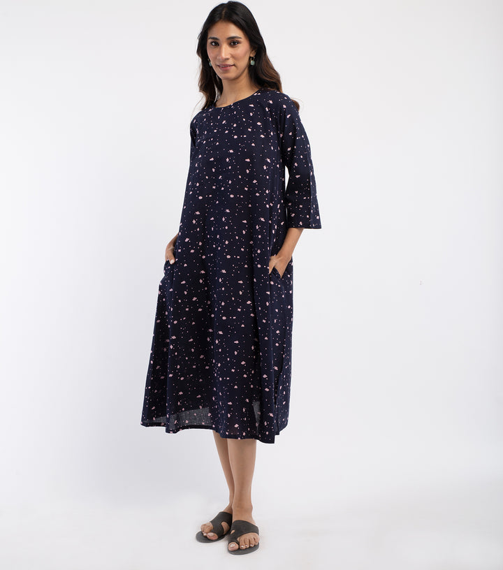 Navy printed Cotton Dress