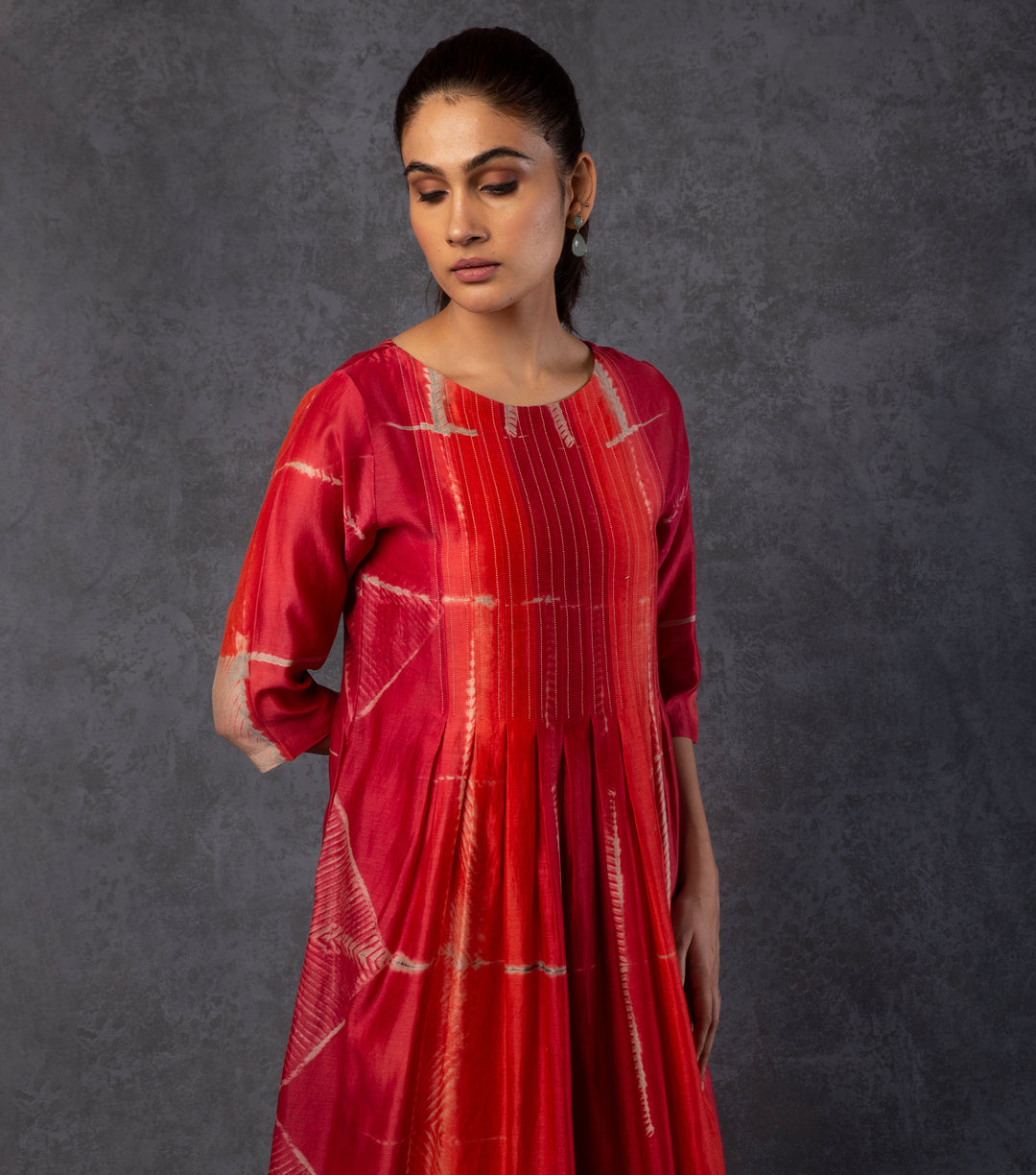 Red Pleated Chanderi Dress