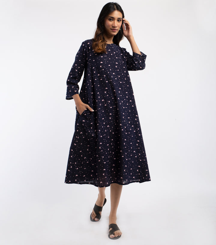 Navy printed Cotton Dress