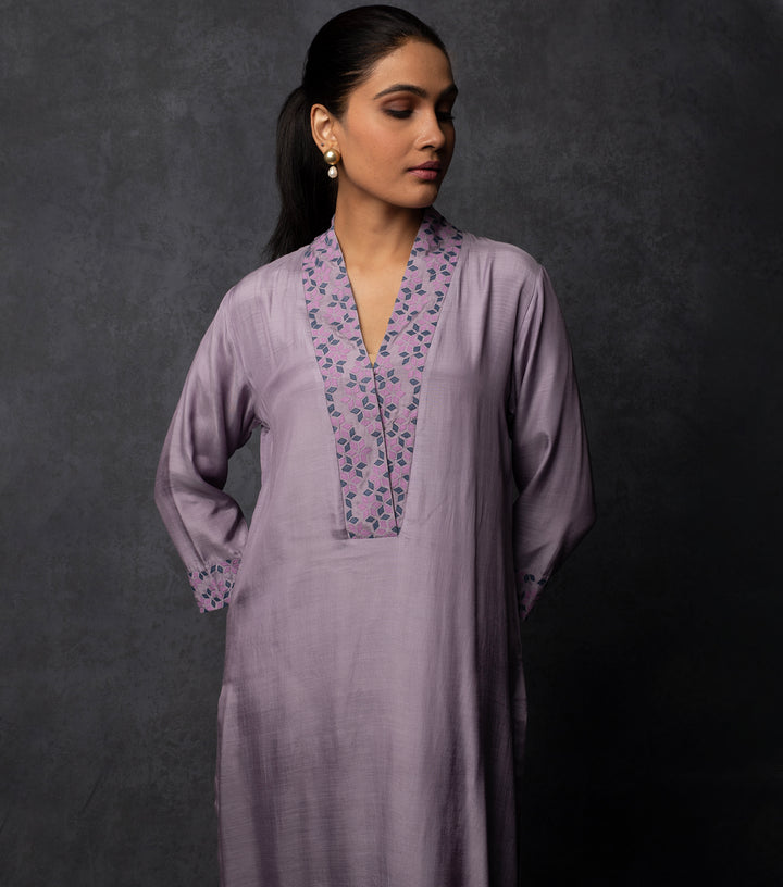 Lavender Patch work Embroidered Muslin Suit Set