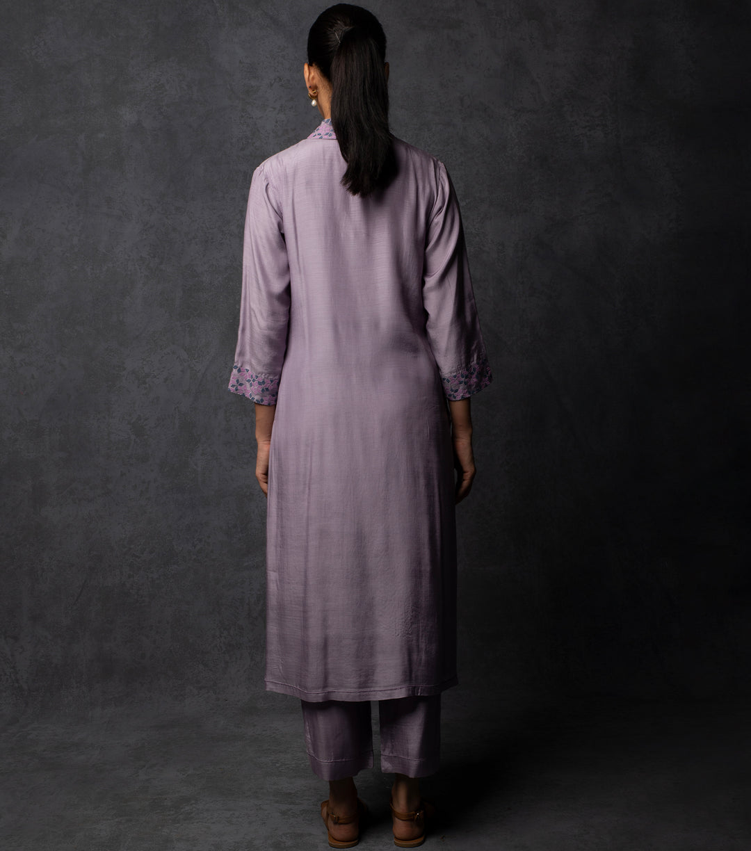 Lavender Patch work Embroidered Muslin Suit Set