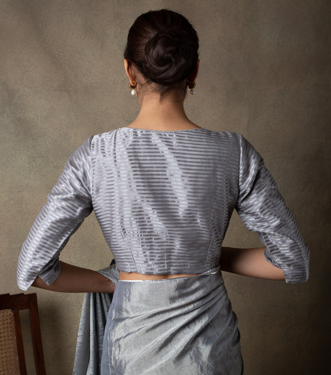 Grey Silver Striped Tissue Blouse