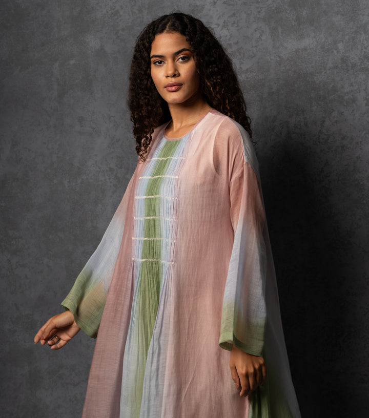 Ombre Grace Thread Embroidered Cotton-Silk Long Dress