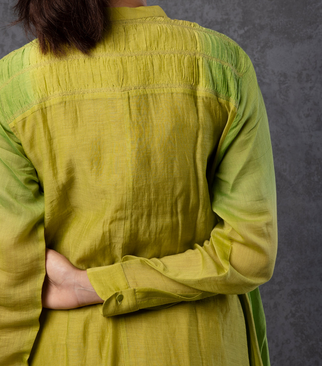 Yellow & Green Ombre Chanderi Dress