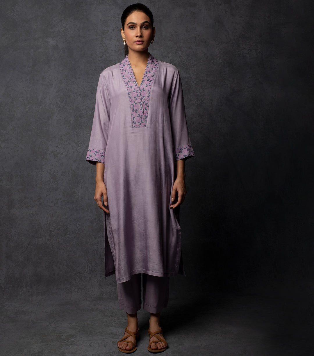 Lavender Patch work Embroidered Muslin Suit Set