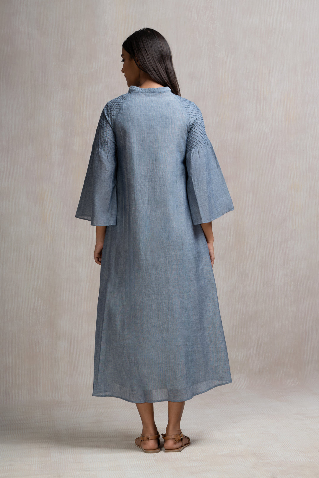 Woven Chambray Pintucked Long Dress