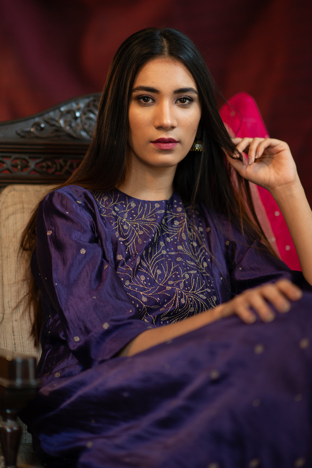 Purple Dupion Silk Kurta & Cotton Churidaar Set