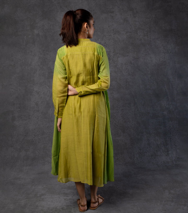 Yellow & Green Ombre Chanderi Dress