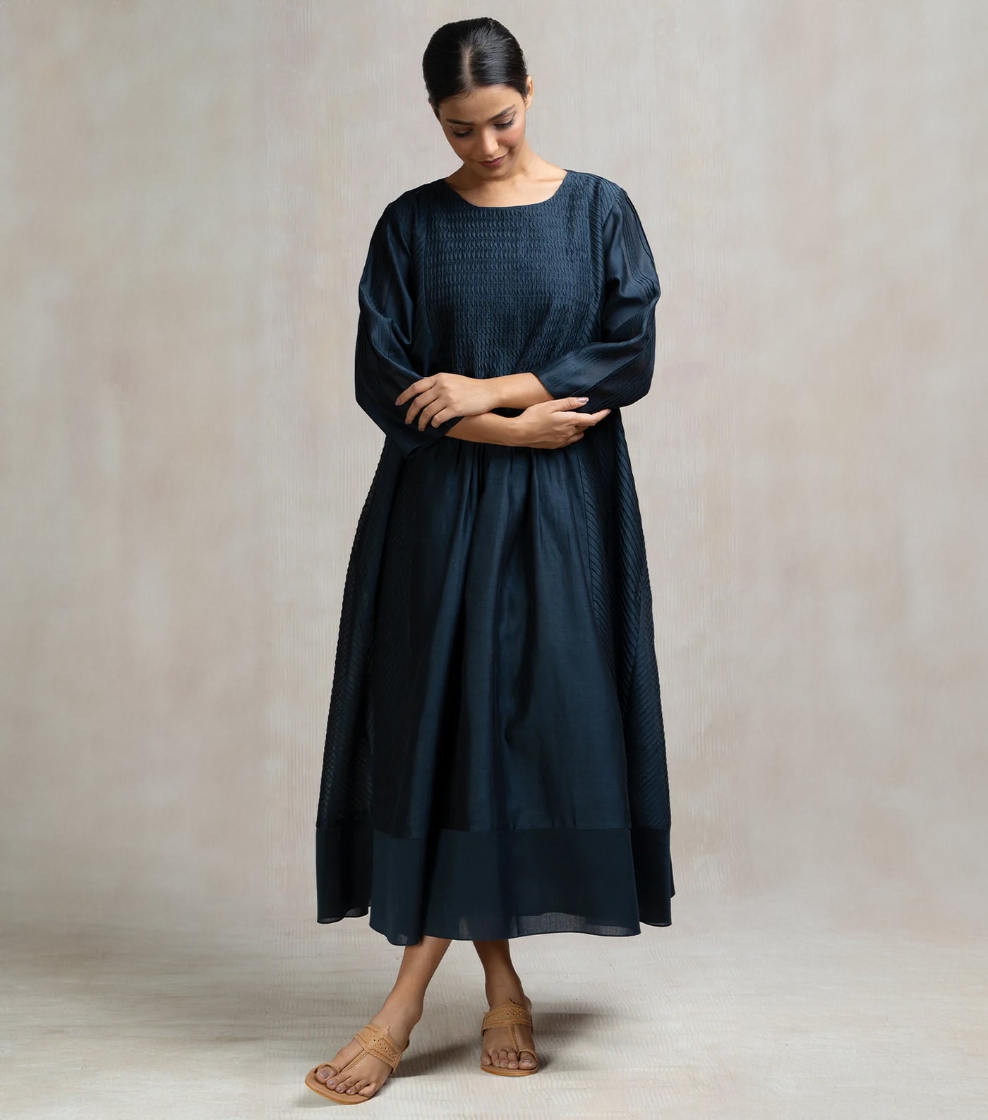 Pintucked Chanderi Boxy Dress