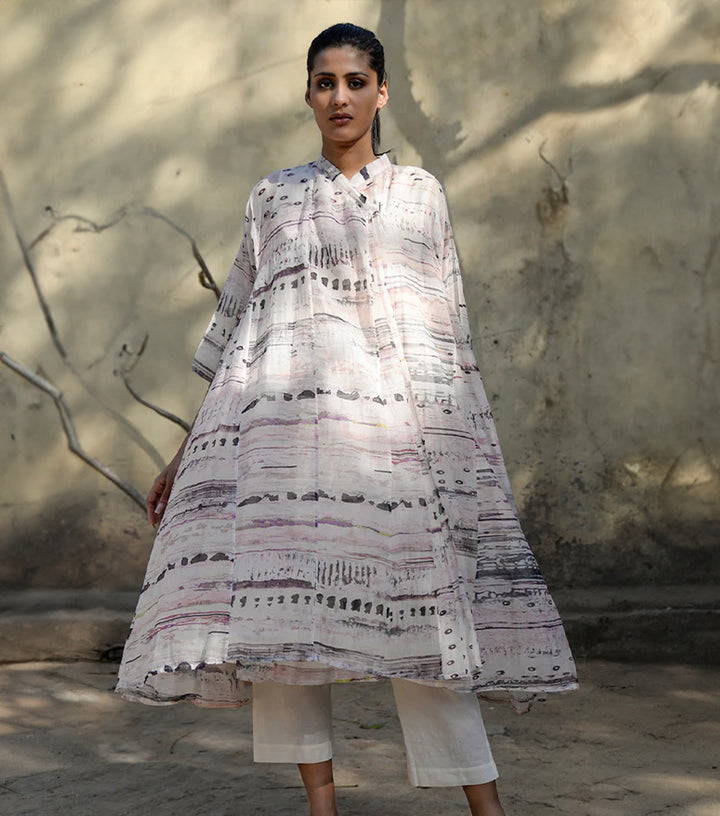 SHIBORI PRINTED NATURAL CHANDERI CHOGA