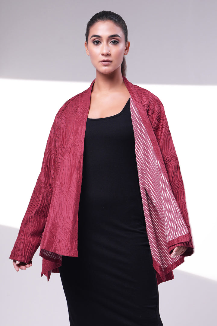 Maroon Embroidered Silk Jacket