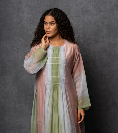 Ombre Grace Thread Embroidered Cotton-Silk Long Dress