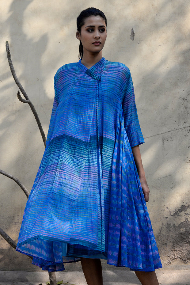 SHIBORI PRINTED BLUE CHANDERI CHOGA