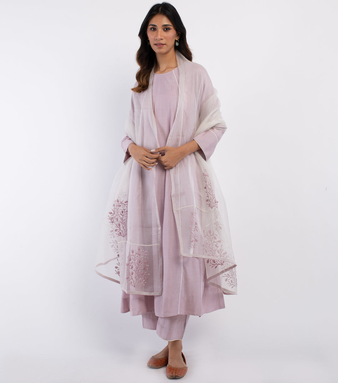 Natural Embroidered Organza Dupatta