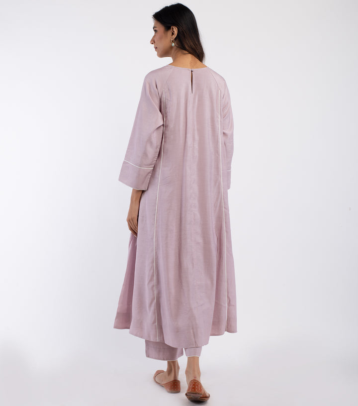 Mauve Chanderi Kurta & Cotton Palazzo Pants Set