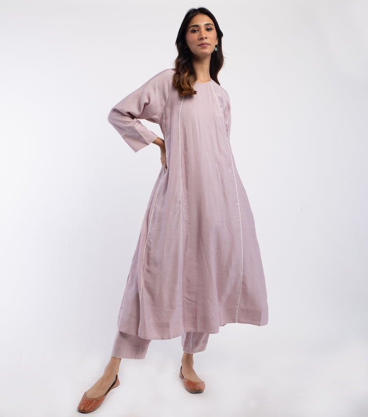 Mauve Chanderi Kurta & Cotton Palazzo Pants Set