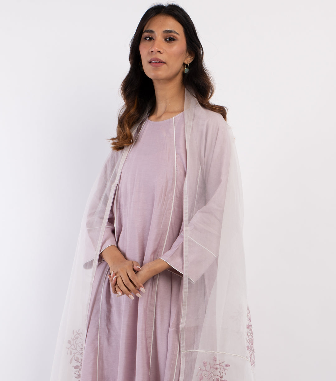 Mauve Chanderi Kurta & Cotton Palazzo Pants Set