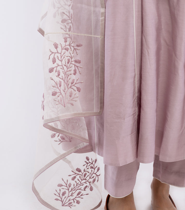 Mauve Chanderi Kurta & Cotton Palazzo Pants Set