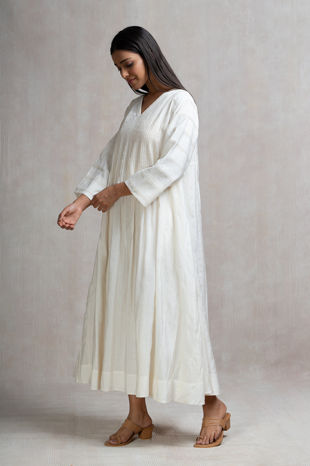 Pintucked Cotton Long Dress