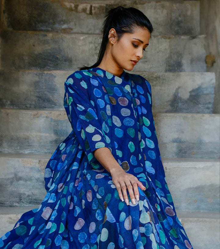 SHIBORI PRINTED PEACOCK CHANDERI CHOGA