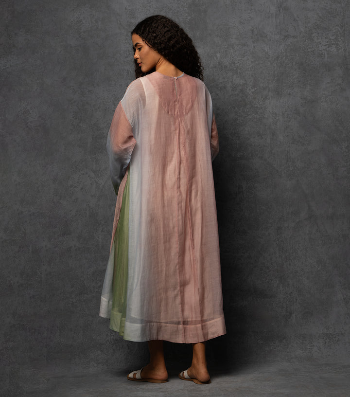 Ombre Grace Thread Embroidered Cotton-Silk Long Dress